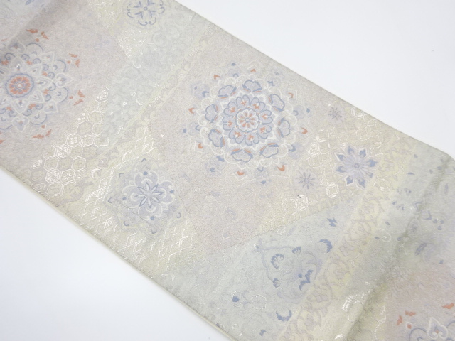 アンティーク　切り嵌め風華紋に花更紗・古典柄模様織出し袋帯（材料）